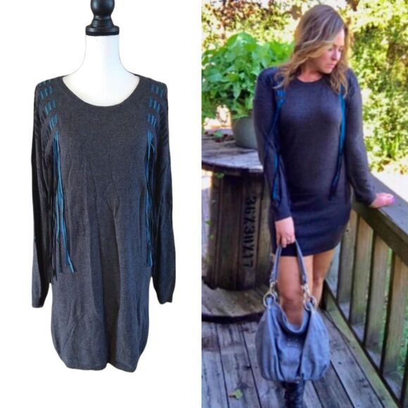 Love Riche Dresses & Skirts - Loveriche Fringe Sweater Dress Size Small
